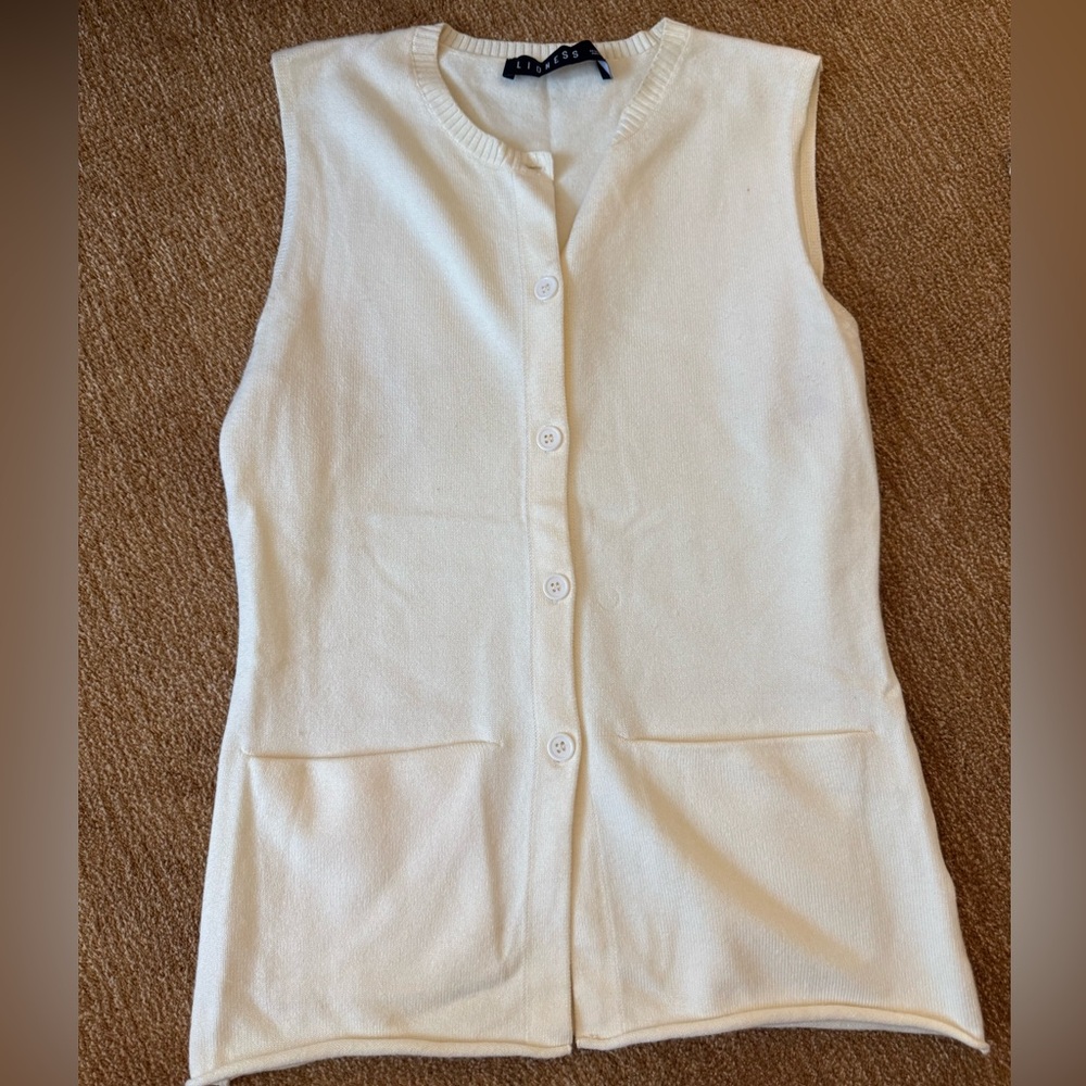 Lioness Cream Knit Button-Up Vest